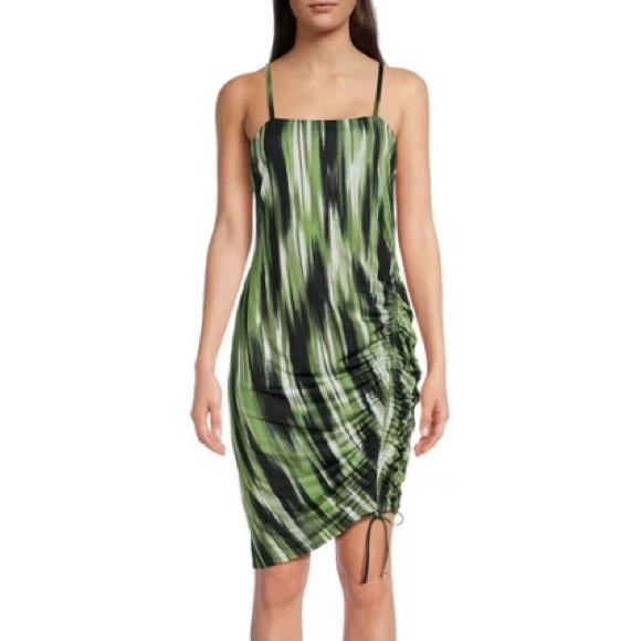 Madden NYC Green Black & Ivory Side Ruched Dress NWT Sz L Bodycon - Picture 1 of 11